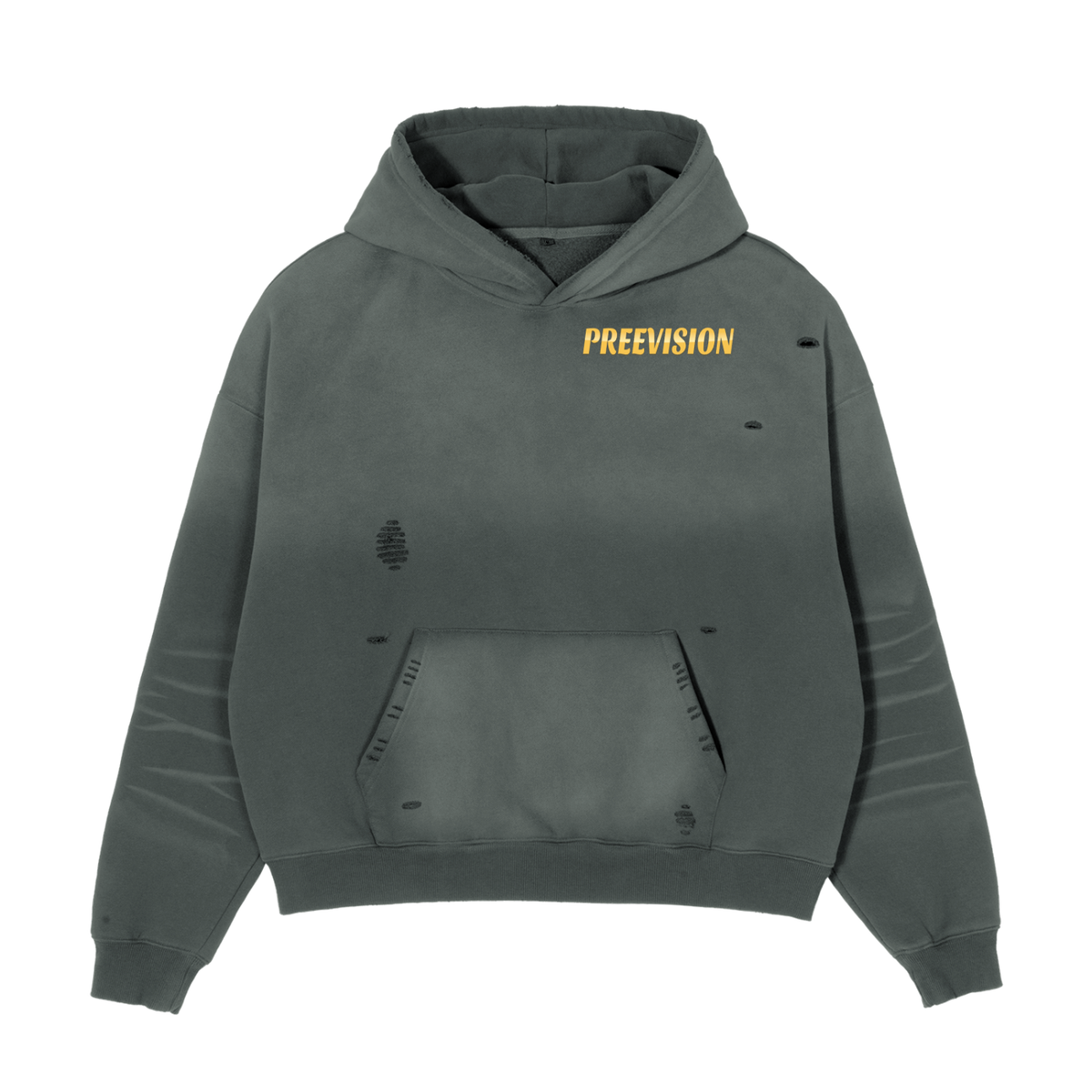 PREEVISION MENS Frayed Sunfade Boxy Fleece Hoodie