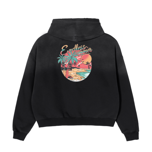 PREEVISION MENS Frayed Sunfade Boxy Fleece Hoodie