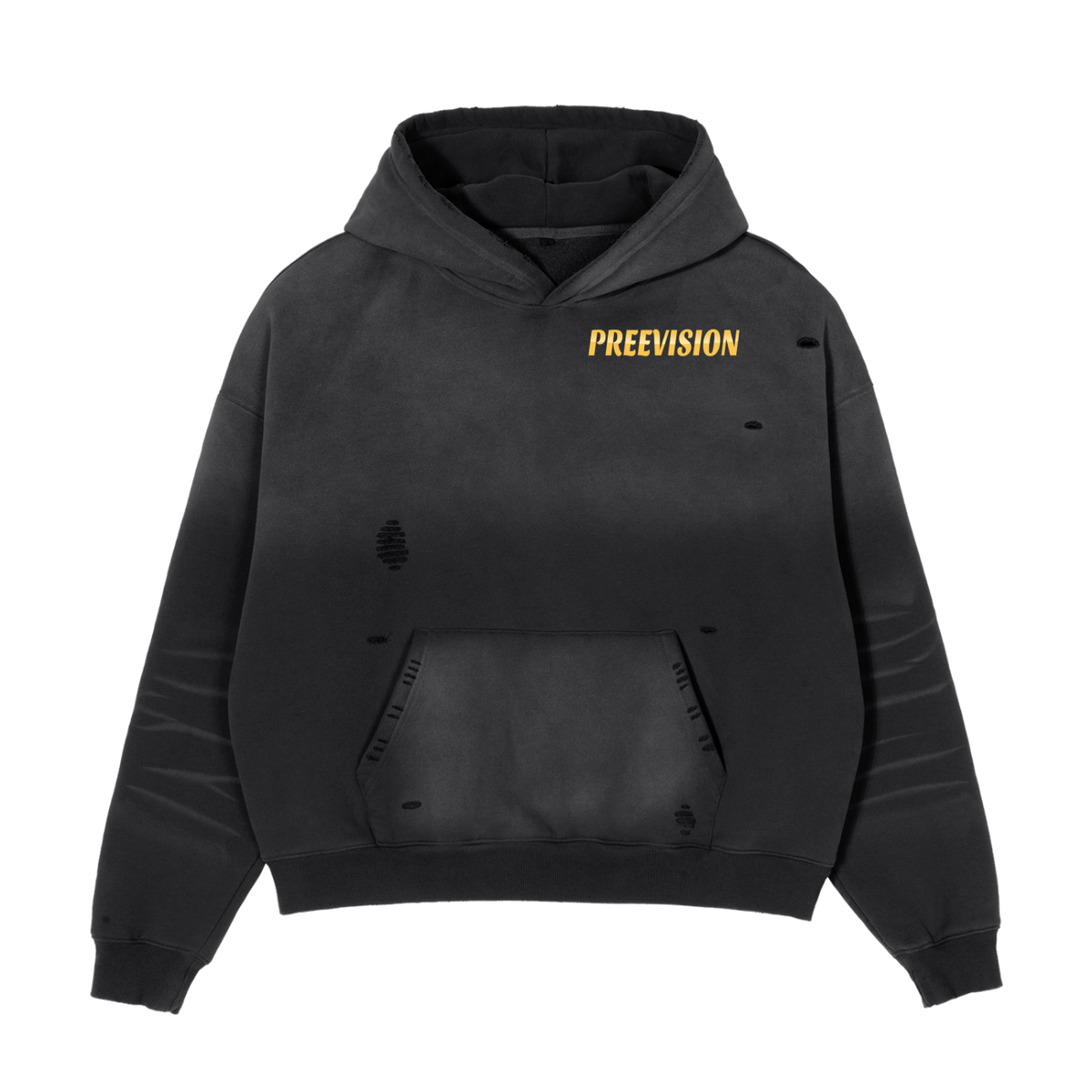 PREEVISION MENS Frayed Sunfade Boxy Fleece Hoodie