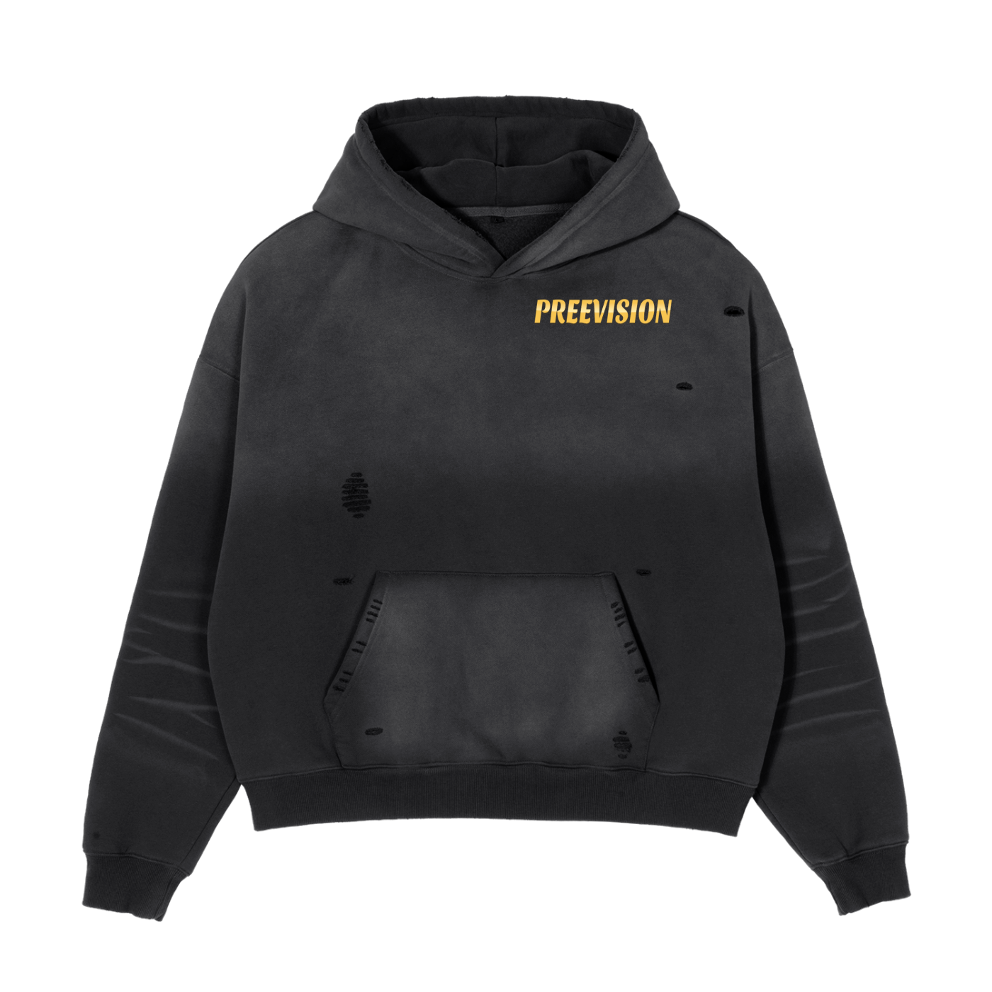 PREEVISION MENS Frayed Sunfade Boxy Fleece Hoodie