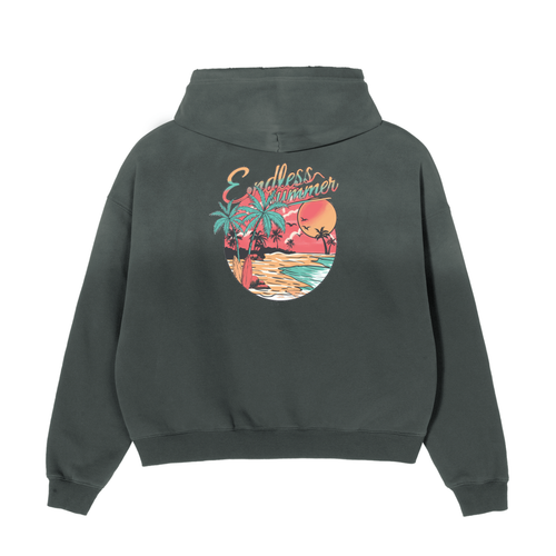 PREEVISION MENS Frayed Sunfade Boxy Fleece Hoodie